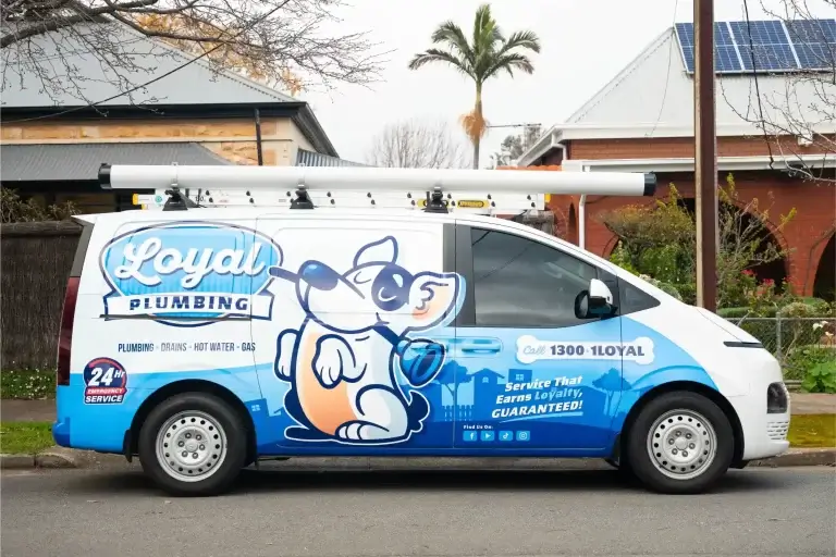 Loyal plumbing emergency plumbing van parked in Adelaide.