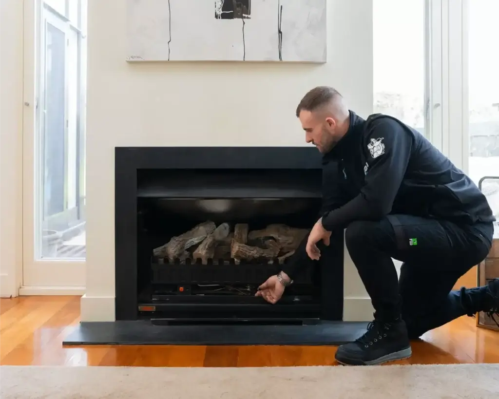 Loyal gas fitter servicing gas heater.
